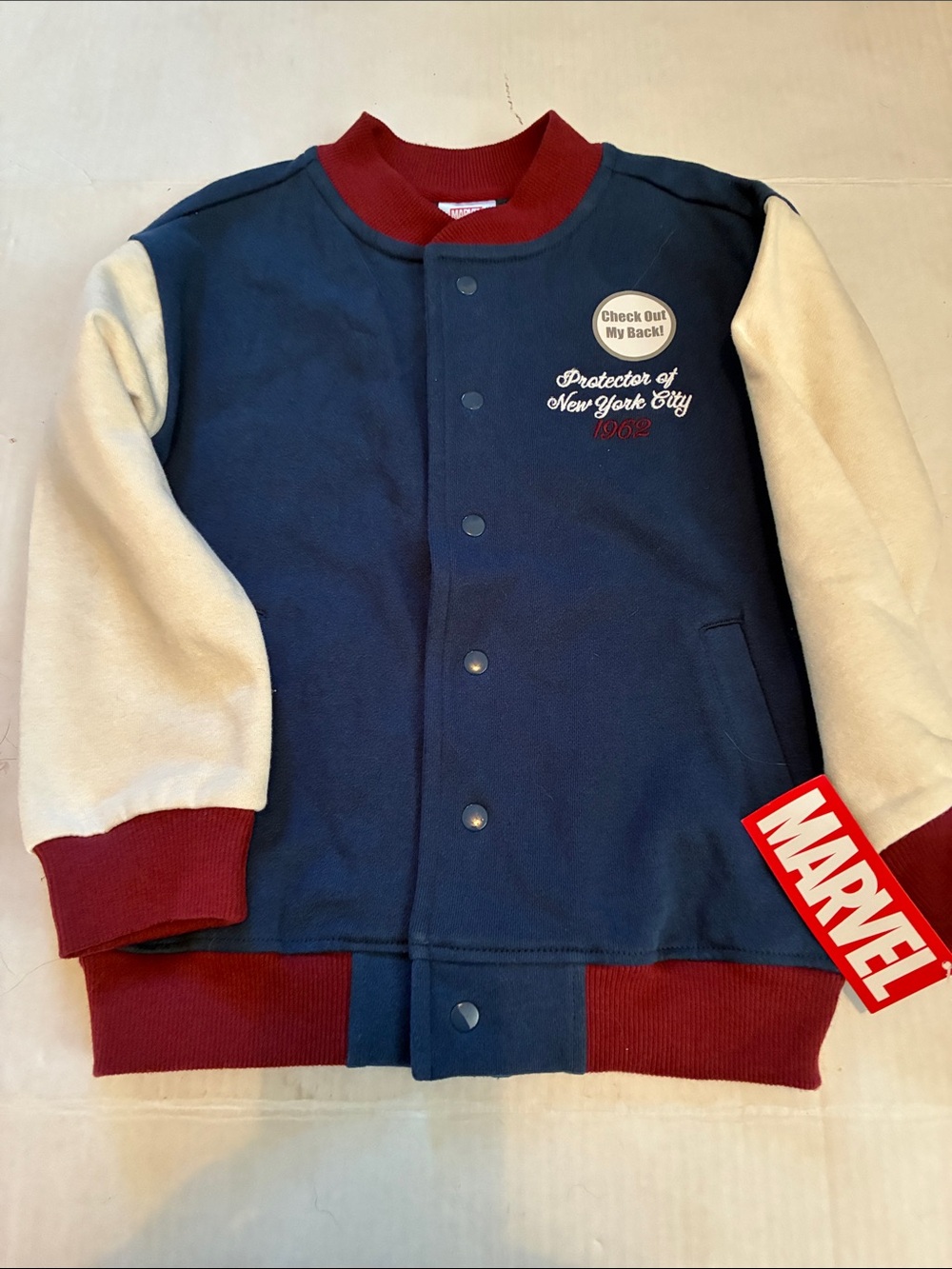 Marvel Navy, Cream & Maroon Kids Spider-Man Sweatshirt/ Jacket Graphic Design 5